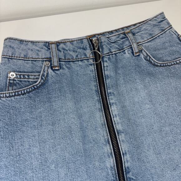 Topshop Moto Skirt Denim Sz 4 Jean Flowy Romantic Sexy Festival Funky Zipper Y2K - Picture 3 of 10